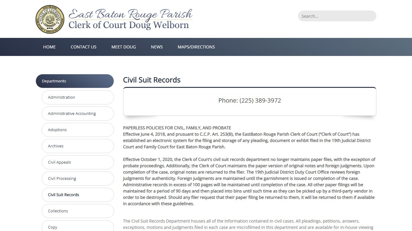 East Baton Rouge Clerk of Court > Departments > Civil Suit Records