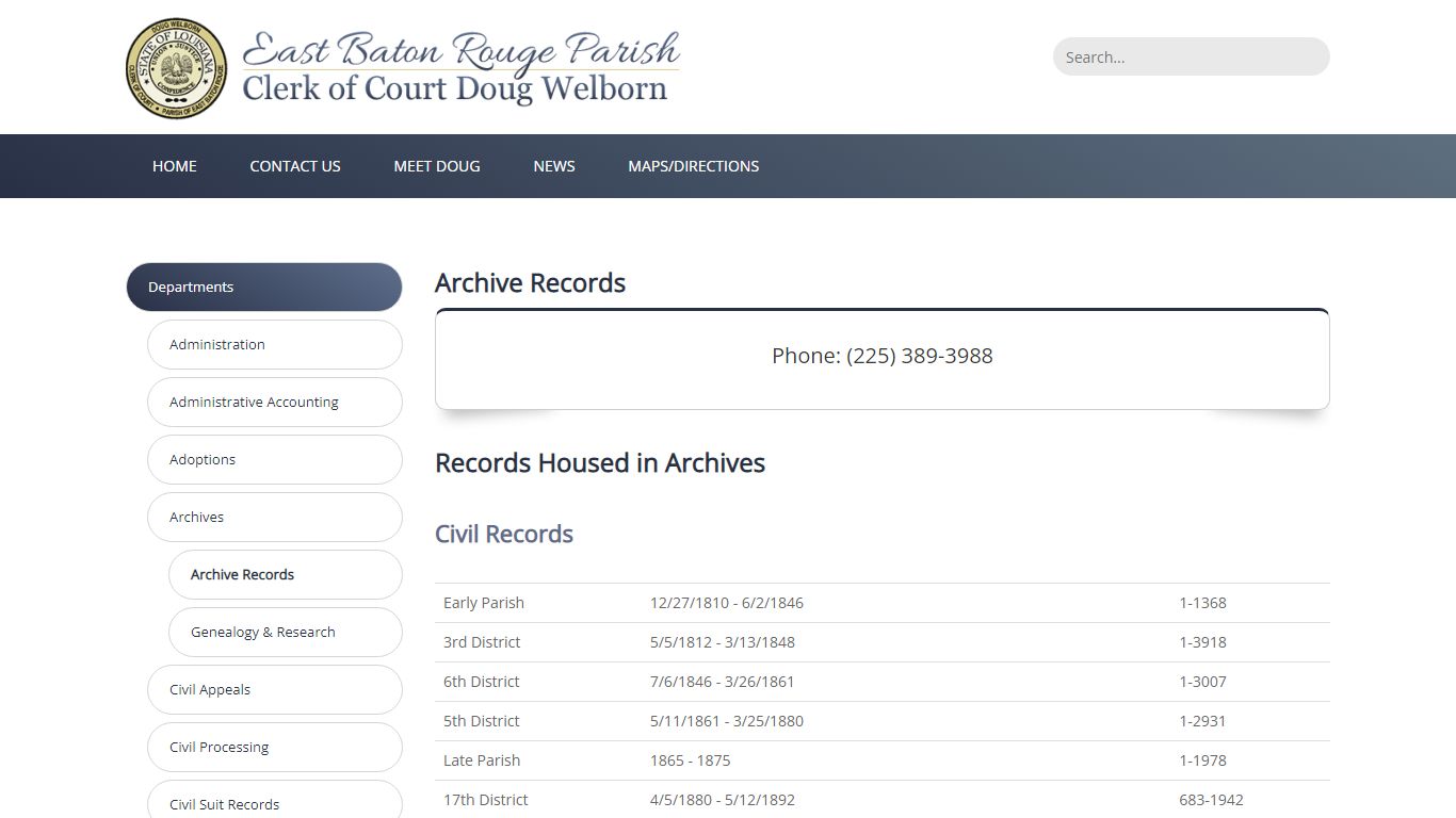 East Baton Rouge Clerk of Court > Departments > Archives > Archive Records