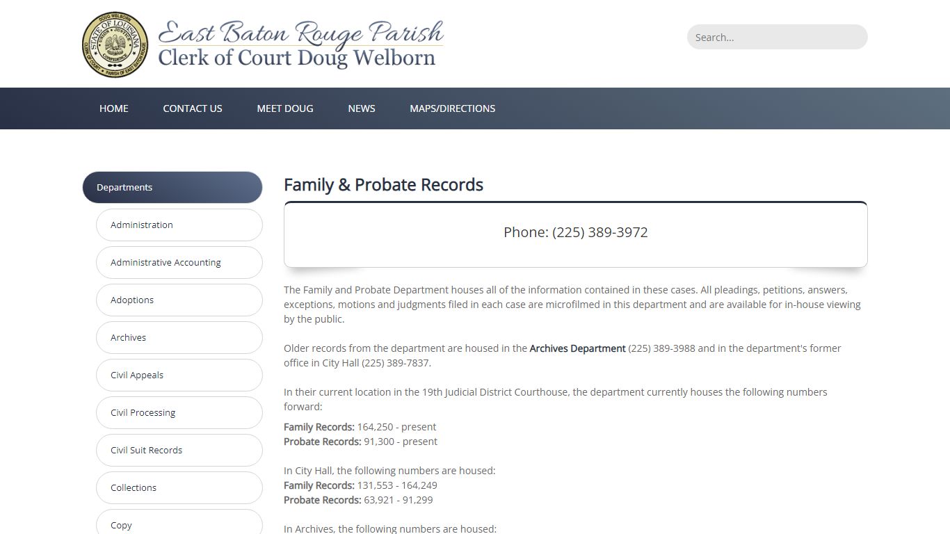 East Baton Rouge Clerk of Court > Departments > Family & Probate Records